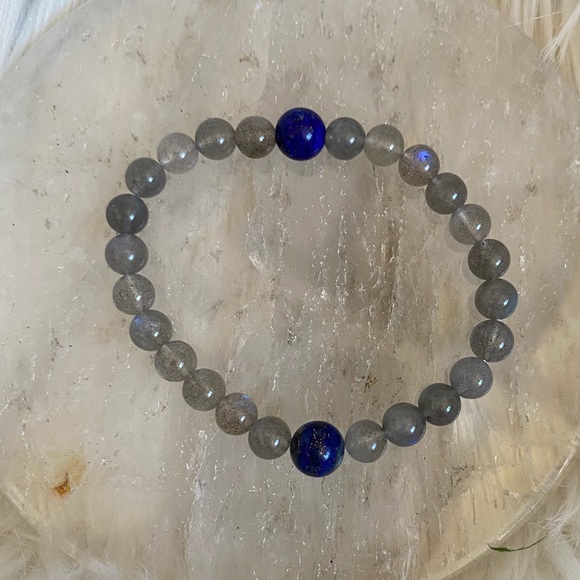 BLUE FLASH LABRADORITE & LAPIS LAZULI Bracelet - Picture 3 of 4